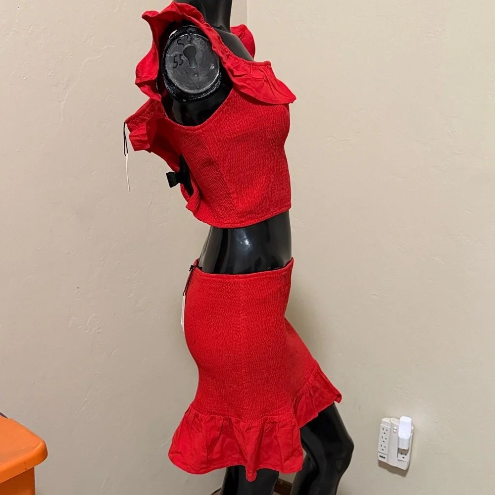 NWT boutique Red Ruffled Women's Skirt Set